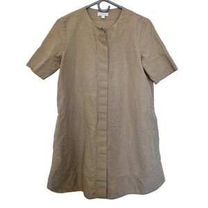 COS Cotton A-Line Shirt Dress Size 4 Tan Minimalist Pockets Short Button Up
